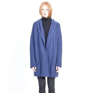 NWT QUINN Eva Marie Cashmere Hooded Coatigan in Navy Mouline